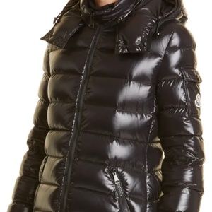 Moncler black hooded long women puffer parka
